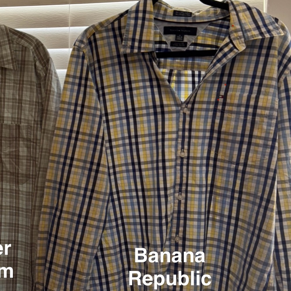 Banana Republic Men's Blue and Yellow Plaid Shirt